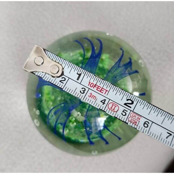 Blue Green Swirl Jellyfish Swirl Paper Weight Round Bubble - Picture 7 of 8